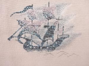 アンティーク　帆船模様織り出し羽織